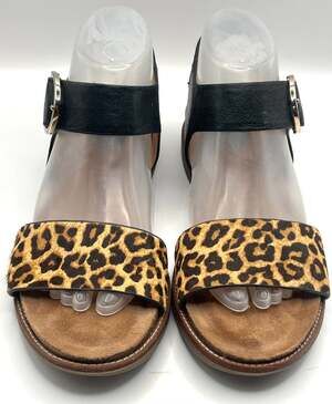 Söfft Bali Women's Leather and Cow Hair Ankle Strap Sandals in Black/Leopard